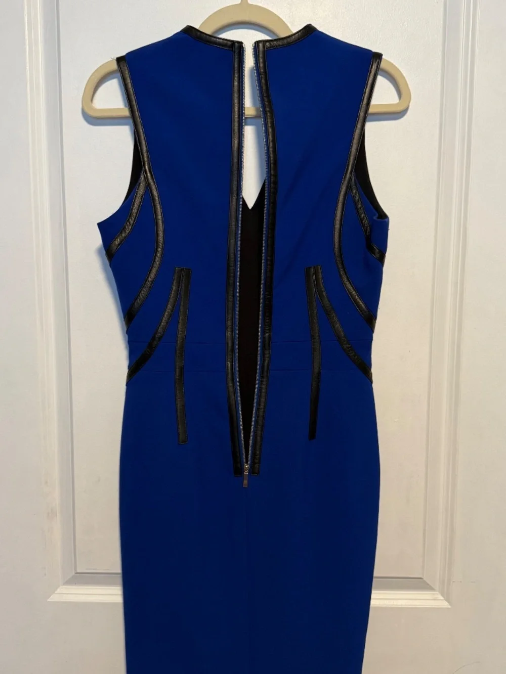 Kimora Lee Simmons Blue Midi Dress Black Leather‎ Trim
